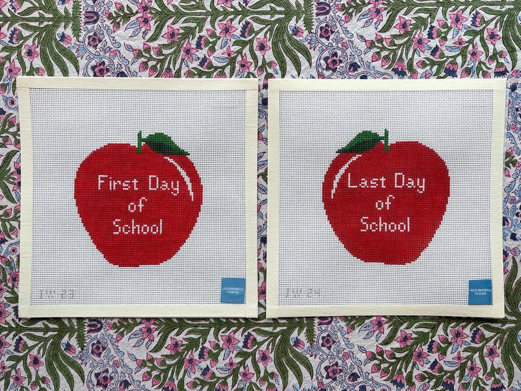 First and Last Day of School Needlepoint Canvas Apple Shaped by Julia Warwick Design