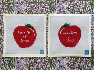 First and Last Day of School Needlepoint Canvas Apple Shaped by Julia Warwick Design